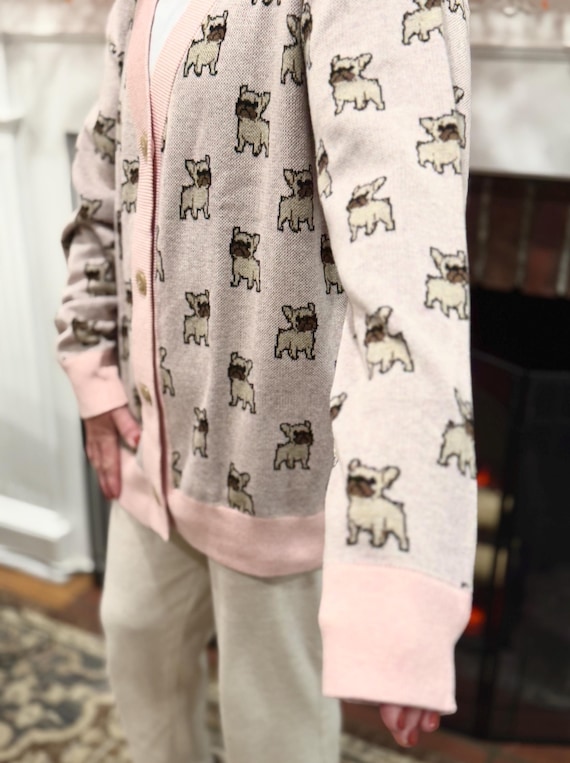 FRENCH BULLDOG Cardigan Sweater Button Up, Unisex Cute Cozy Frenchie Dog Sweater Knitted Cardi Pet Parent Gift, Dog Lover Gift Dog Mom
