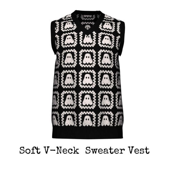 Ghost Knit Sweater Vest, Knit Ghost Cardigan or Knit Ghost Crewneck Sweater Granny Square Halloween Fall Knitwear Sweater Cute Ghost Top