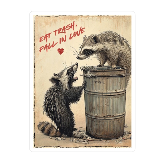 Funny Raccoon Sticker Kiss-Cut Vinyl Decal Eat Trash Raccoon Opossum Meme | Funny Valentine Romantic Humor Gift | Water scratch UV resistant