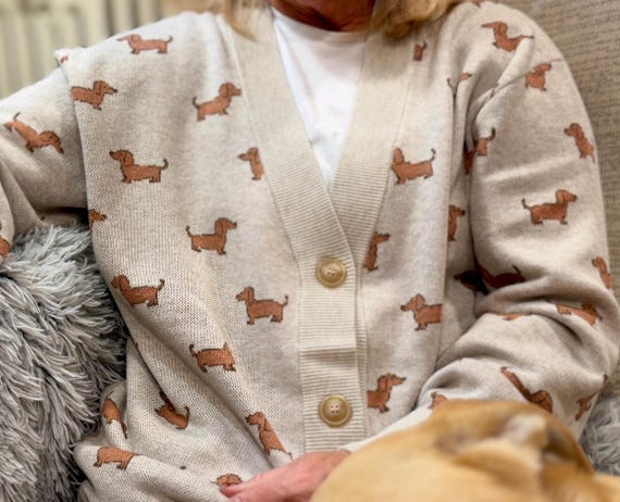 DACHSHUND DOG Sweater Weiner Sausage Dog Button Up Cardi, UNISEX Cute Cozy Dog Sweater Knitted Cardigan Dog Lover Gift Dog Mom Gift Knitwear