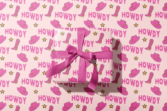Hot Pink Howdy Cowgirl Wrapping Paper, Country Western Theme, Rolled Gift Wrap Sheets Birthday  Bachelorette Nashville Party Supplies, Girly