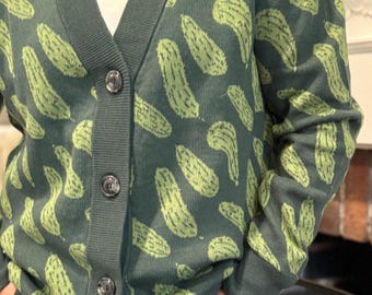 Knit Pickle Cardigan Sweater, UNISEX Button Up Cardi, Vest, or Crewneck Gift for Pickle Lovers