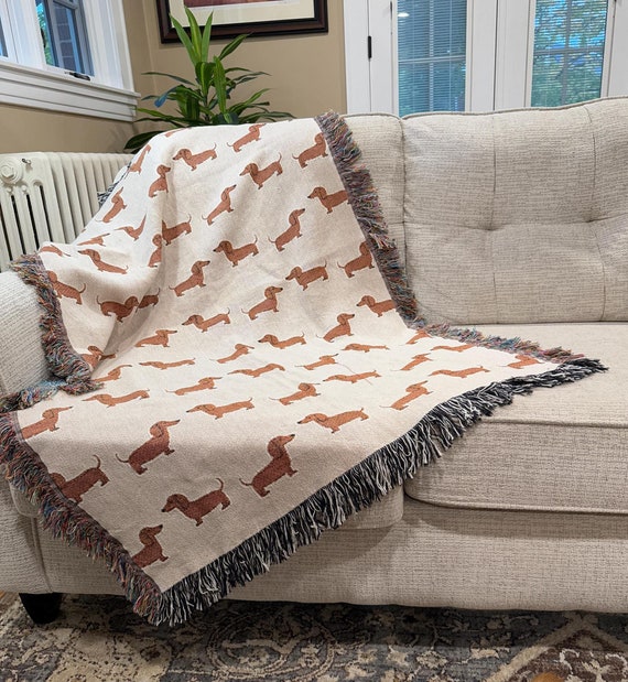 DACHSHUND BLANKET Weiner Sausage Dog Gift Woven Blanket, Weiner Dog Mom Lightweight Throw, Gift for Dog Lovers, 100% Cotton Made in USA