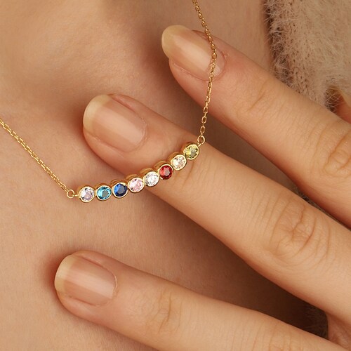 14K Gold Multi Custom Birthstone Jewelry Family Birthstone Etsy