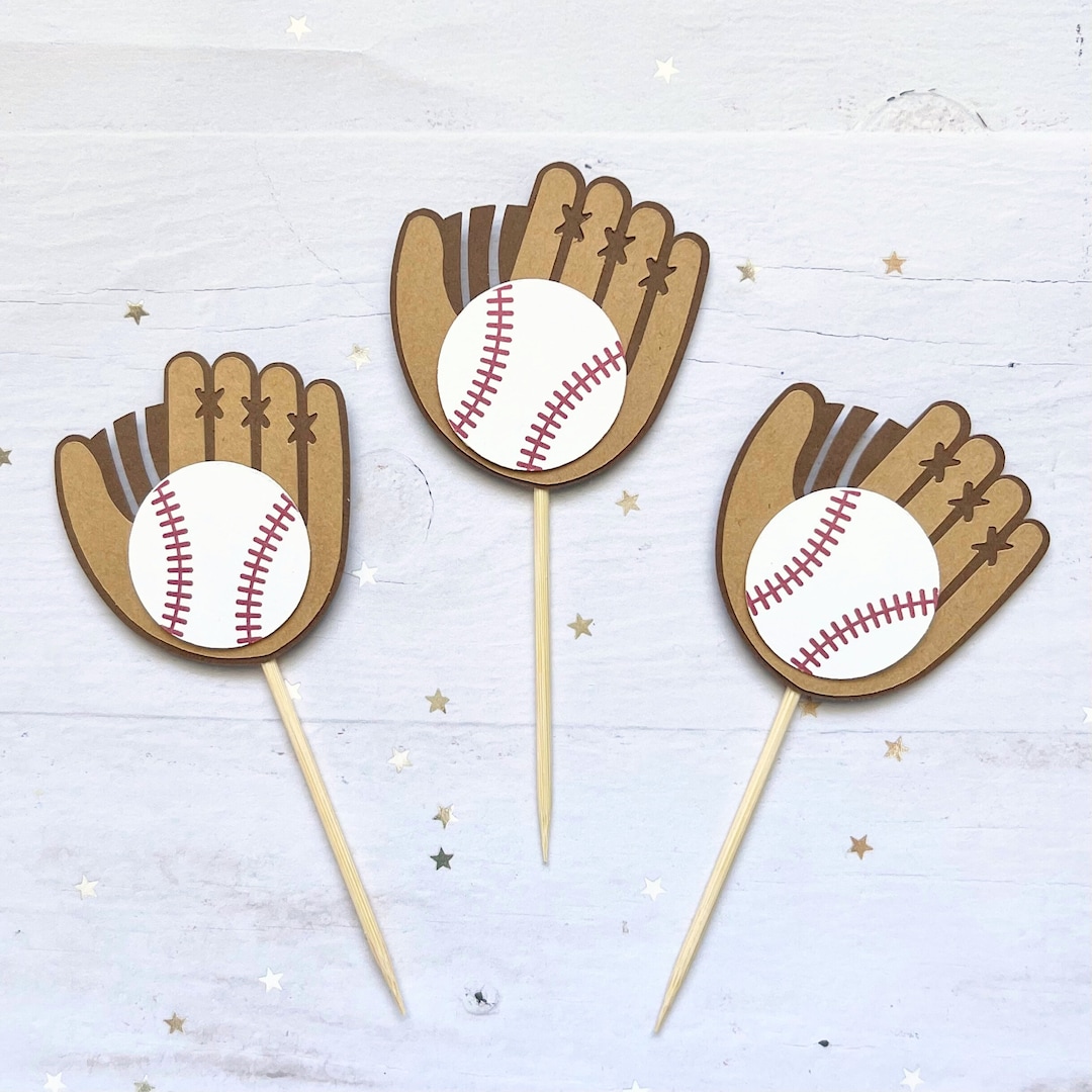 Baseball Glove Cupcake Toppers, Birthday Party, Baseball Theme, Party ...