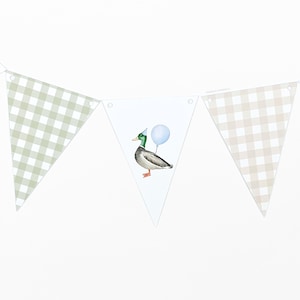 Mallard Duck Flag Garland, Gingham Banner, Paper Banner, Party Decorations