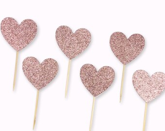 Adornos para cupcakes con forma de corazón con purpurina rosa: decoraciones para fiestas