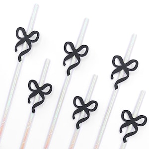 Black Bow Paper Straws: Party Decorations