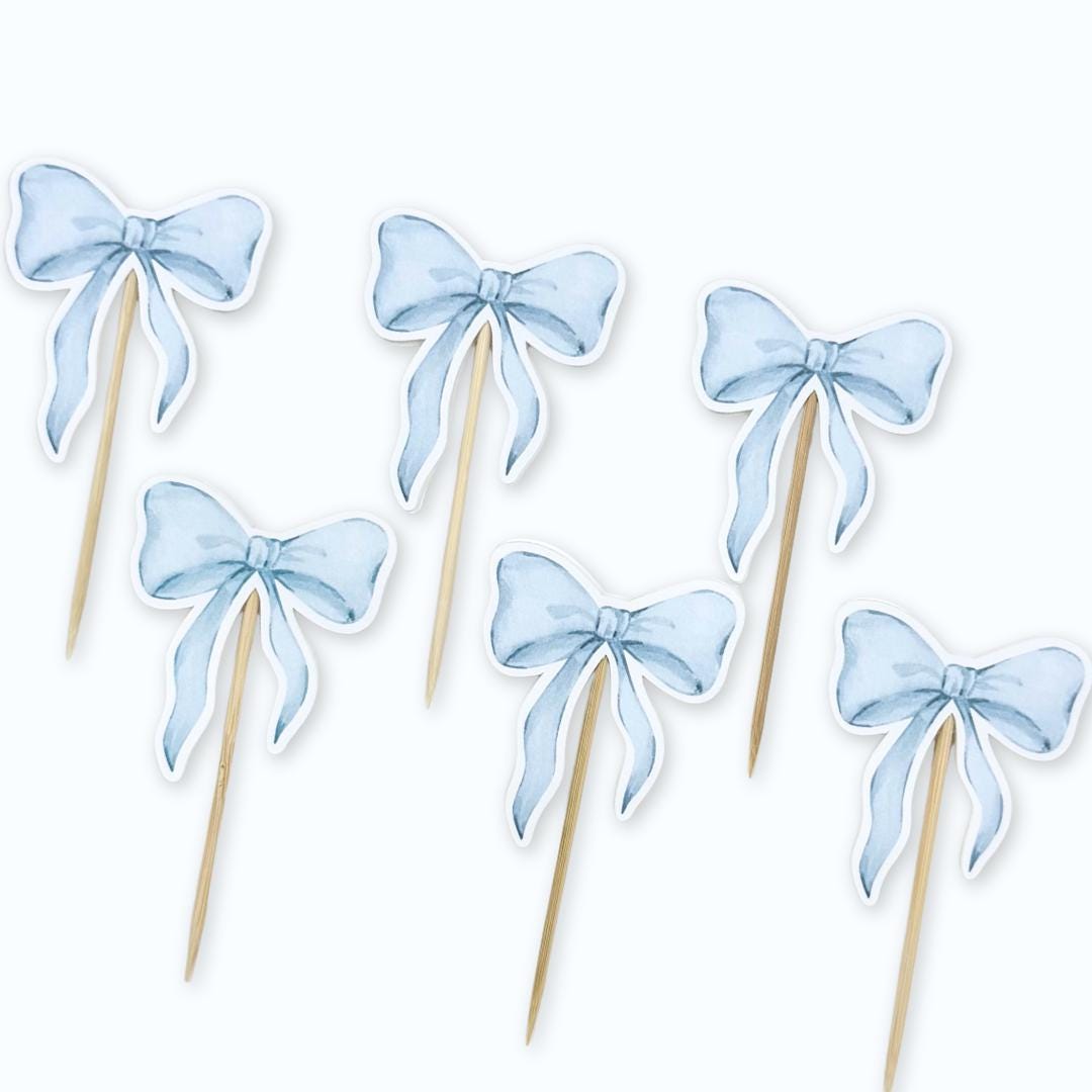 Blue Bow Cupcake Toppers (002): Party Decorations - Etsy