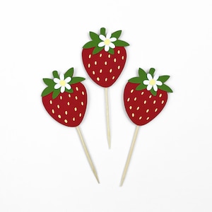 Strawberry Cupcake Toppers, Strawberry Theme Birthday, Party Supplies, Cupcake Decor