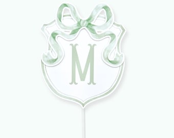 Green Bow Monogram (001) Cake Topper: Party Decorations