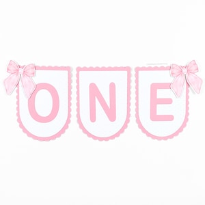 Pink Bow ONE Banner, Banner for High Chair, First Birthday, Birthday Banner, 1st Birthday, Banner for First Year Birthday, Coquette