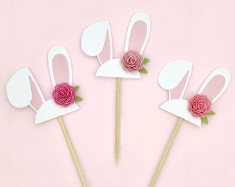 Bunny Ear Cupcake Toppers, Birthday Party, Baby Shower, Some Bunny Theme, Party Supplies, Easter, Cupcake Decor, Paper Flowers