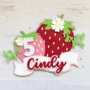 Strawberry Age and Name Cake Topper, Party Decor, Cake Topper, Cake Decor, Birthday Party, Strawberry Theme Birthday Party