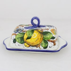 ITALIAN ceramic BUTTER DISH Lemon on white Handpainted in Florence image 1