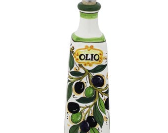 Handmade Ceramic Olive Oil Bottle - Tuscan Olives pattern - Tuscan Italian Pottery - Kitchen Decor - Unique Cruet, Made in Italy
