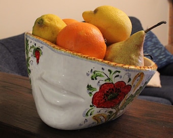 Italian Ceramic Centerpiece Fruit Bowl Little Cache pot Sunflowers and Poppies Handmade Italian Pottery