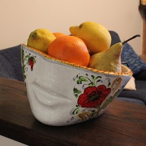 Italian Ceramic Centerpiece Fruit Bowl Little Cache pot Sunflowers and Poppies Handmade Italian Pottery