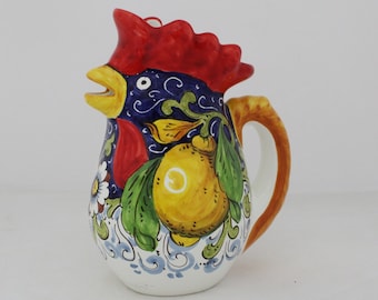 PICHET COQ en céramique ITALIENNE Citron sur motif Bleu Collection Toscane Fait Main