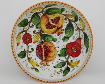 ITALIAN ceramic SERVING BOWL- art pottery Pomegranates and flowers pattern ø9.84"