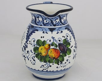 Italian ceramic Pitcher Florentine Fruttina pattern, Ceramic jug Hand Made and Painted in Italy