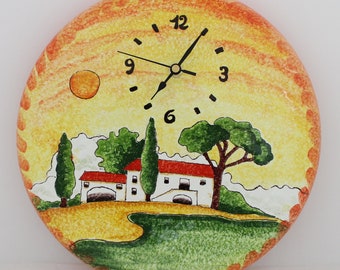 Italian handpainted ceramic WALL CLOCK Sunset pattern Made in Italy - CLOCK