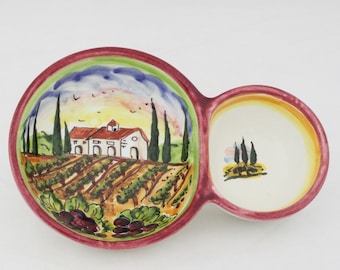 Italian Ceramic Olive Tray Vineyard Tuscan Landscape Handpainted in Tuscany