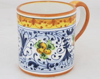 Italian Ceramic Mug Yellow Geometric pattern, tuscan collection artistic pottery