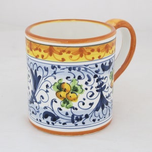 Italian Ceramic Mug Yellow Geometric pattern, tuscan collection artistic pottery
