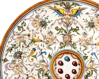 Italian Ceramic Wall Plate, Unique Piece, Private Collection, Raffaellesco &quot;Medici&quot; Handmade and painted in Tuscany Artistic Majolica