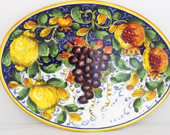 Italian Ceramic Oval Serving Tray and Wall Plate Mixed Fruit pattern Italian Pottery Handpainted Tray