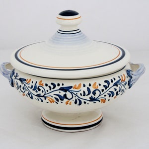 Italian Ceramic Classic little tureen, candy holder, antique Tuscan pattern artistic pottery