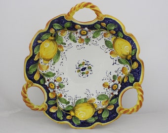 Italian Ceramic Centerpiece and Serving Bowl Lemons and Flowers Tuscan pattern Handpainted Made in Italy