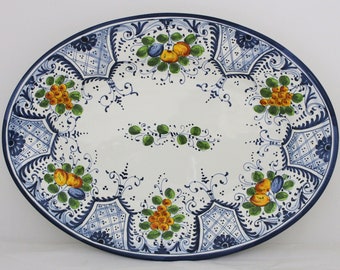Italian ceramic oval serving tray and wall plate Florentine "Fruttina" pattern