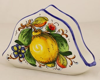 Italian Ceramic Napkin Holder-Handpainted Lemon and flower pattern- Summer on the Italian table- napkin holder