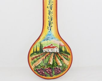 Italian Ceramic Spoonrest Vineyard Tuscan Landscape Handpainted Made in Italy