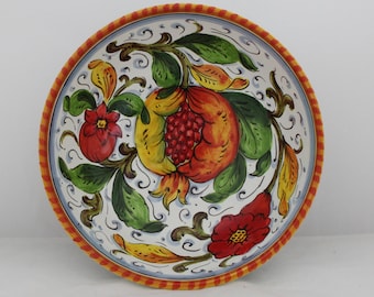 ITALIENISCHE SERVIERSCHÜSSEL aus Keramik - Kunstkeramik Granatapfel- und Blumenmuster