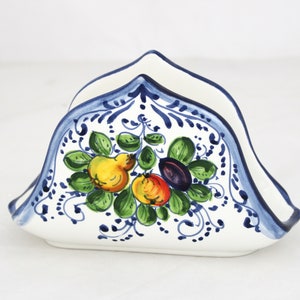 Italian Ceramic Napkin Holder Handpainted little fruit pattern - Pottery made in Italy