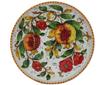 ITALIAN ceramic SERVING BOWL- Centerpiece Pomegranate and Flowers Tuscan pattern