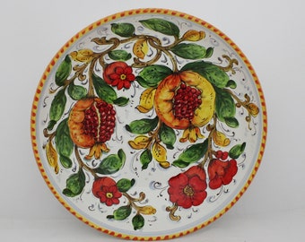 ITALIAN ceramic SERVING BOWL- Centerpiece Pomegranate and Flowers Tuscan pattern