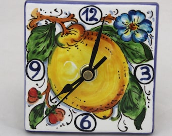 Italian Ceramic Wall and Table Clock Italian pattern "Lemon" Handpainted in Tuscany
