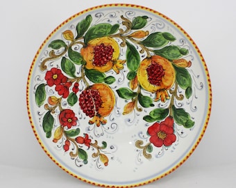 ITALIAN ceramic SERVING BOWL- art pottery Pomegranate and flower pattern