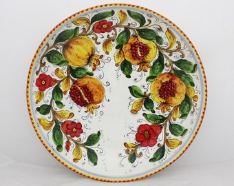 Italian Ceramic Serving Bowl- Pottery Art "Pomegranates and flowers" pattern ø15.74"