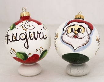 Italian Ceramic X-mas Ornaments Christmas Decorations-Auguri and Santa Claus- Handpainted Italian pottery