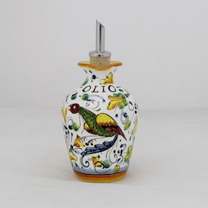 Italian Ceramic oil cruet &quot;Stylized Birds&quot; pattern
