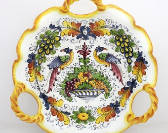 Italian Ceramic Centerpiece Fruit and Serving Bowl Tuscan pattern "Birds of Paradise"