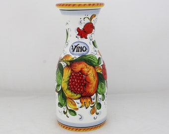 Italian Ceramic Carafe Wine Pomegranate and Flowers Tuscan pattern