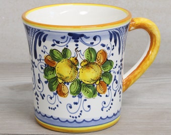 Italian Ceramic Coffee Mug Florentine pattern "Little lemons" Tea and coffee time Handpainted In Florence Hand-decorated mug