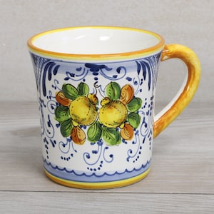 Italian Ceramic Coffee Mug Florentine pattern &quot;Little lemons&quot; Tea and coffee time Handpainted In Florence Hand-decorated mug