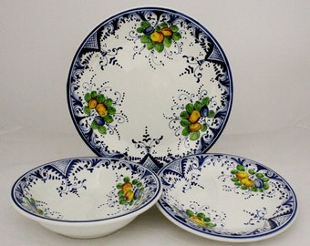 Italian ceramic TABLE SET (1 salad plate, 1 dinner plate, 1 pasta bowls) Handpainted made in Italy FRUIT pattern